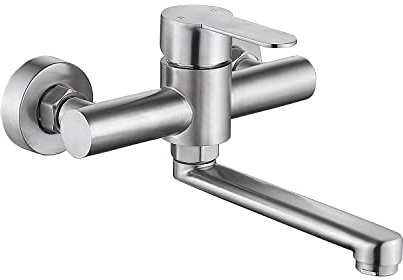 HomeLava Wand Küchenarmatur Wandarmatur Wandmontage Spültischarmatur Wasserhahn Einhebelmischer Mischbatterien Armatur für Küche mit 360° Drehbar Auslauf kurz 18cm Edelstahl