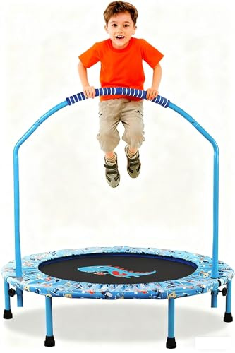 Trampolín para Niños de 38 Pulgadas,Mini Trampolín Plegable Silencioso con Asa y Cubierta Protectora de Seguridad para Uso en Interior y Exterior