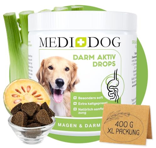 MEDIDOG Darm Aktiv Drops – 400 g – kaltgepresste Drops für alle Hunde – unterstützt bei Gras& Kotfressen, Durchfall und Erbrechen - mit Inulin, MOS, Fenchel, Flohsamenschalen