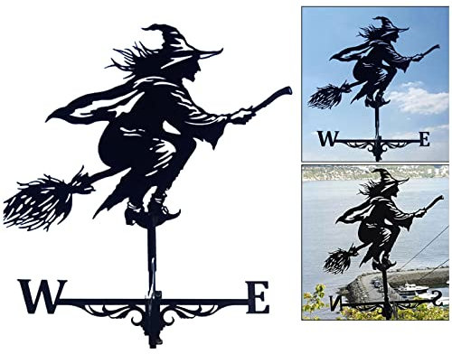 VVLXRIC Wetterhexe Garten, Wetterhahn FüR Gartenhaus, Schwarze Hexe Gartendekoration Metall, Wetterhahn Fuers Dach, für Garten, Rasen, Terrasse, Dach, Halloween Dekoration