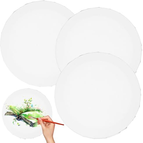 FAVOMOTO 3Er Set Runde Leinwände 8 Zoll 20 Cm Ø Baumwoll-Leinwandplatten Zum Bemalen Für Acryl- Und Ölmalerei Künstlerbedarf Keilrahmen