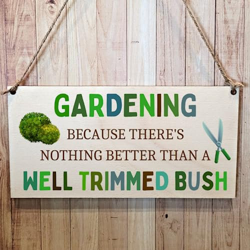 Second Ave Funny Garden Well Trimmed Bush Wooden Hanging Gift Rectangle Garden Sign Plaque