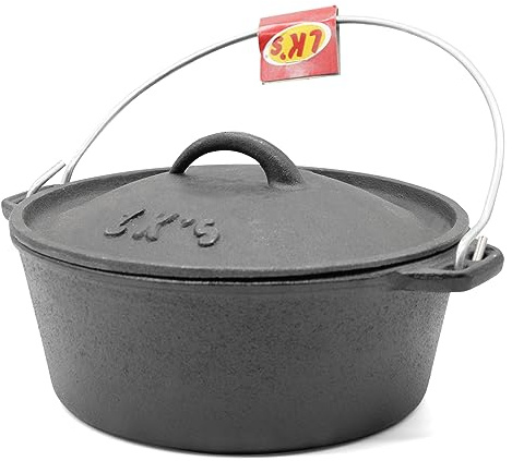 Cast Iron Casserole Dish Pot Pan Cooking Camping Stew Dutch Oven Stockpot Bake Flat Bottom W/Lid (5L)