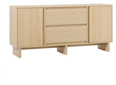Walker Edison Modern Beveled 2-Door, 2-Drawer Sideboard, 63 Inch, Coastal Oak