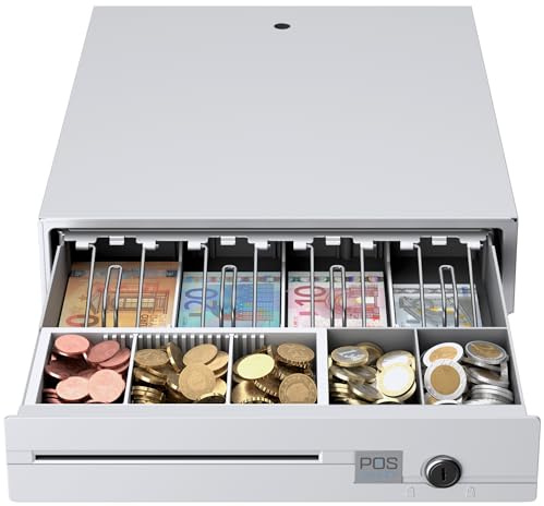 Kleine Geldschublade aus Eisen für Banknoten und Münzen (Euro). RJ POS-Drucker und Registrierkasse mit automatischer Öffnung. 33 x 38 cm - POS VALLEY®