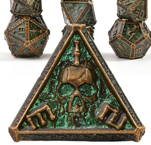 Mystery Skull Metall DND Würfel Set für Dungeons and Dragons, Cthulhu DCC Einzigartige Magie RPG Rollenspiel Zubehör Geschenke (rostgrün)