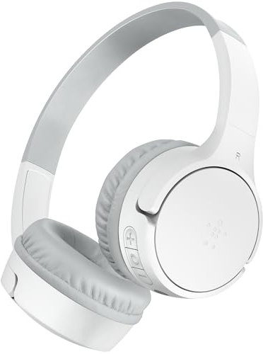 Belkin SoundForm Mini Casque Audio sans Fil pour Enfants avec Micro intégré (Circum-aural, autonomie de 30 h, pour Apprentissage, Voyages, Autocollants Amusants, pour iPhone, iPad, Galaxy) - Blanc