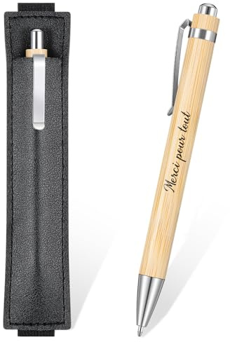 Clabby Danke Kugelschreiber Merci pour Tout Holzkugelschreiber Als Geschenk Einziehbare Kugelschreiber mit Federtasche Stift Als Abschiedsgeschenk Dankesgeschenk für Lehrer Personal Kollegen