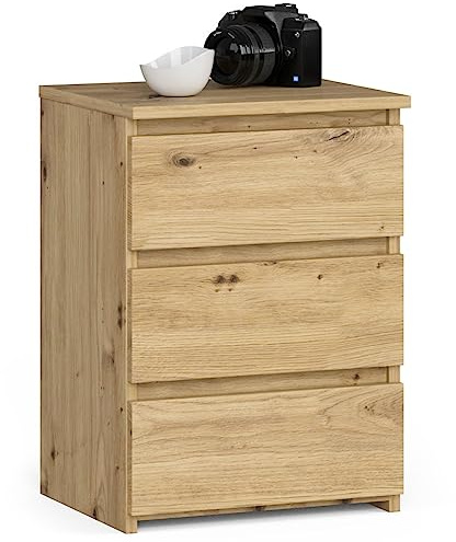 Kommode mit 3 Schubladen Kommode Schlafzimmer Flur Wohnzimmer Organizer Kommode mit Schubladen 40 cm breit 57 cm hoch | Artisan Eiche Holz Highboard Sideboard Mehrzweckschrank Schrank schmal