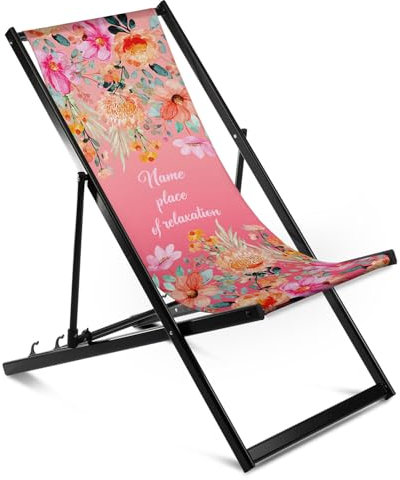 Ferocity Personalisierbarer Aluminium Liegestuhl Stuhl ohne Armlehne One Size Klappbar Klappliegestuhl Sonnenliege Gartenliegestuhl mit Wechselbezug Motiv Akwarel Blumen [119]
