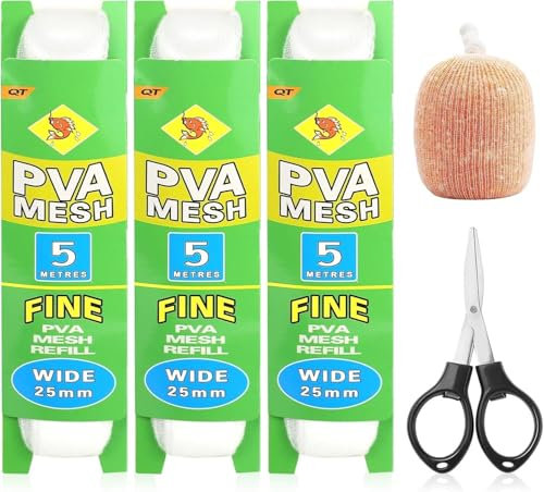 3 Stück 5m PVA Lösliche Karpfen Beutel mit Schere Netz Angeln Set Mesh Karpfen Zubehör Angelzubehör Schnelles Beutel Angeln Bags Filament für Feste Köder Futter Angelkescher Klappbar