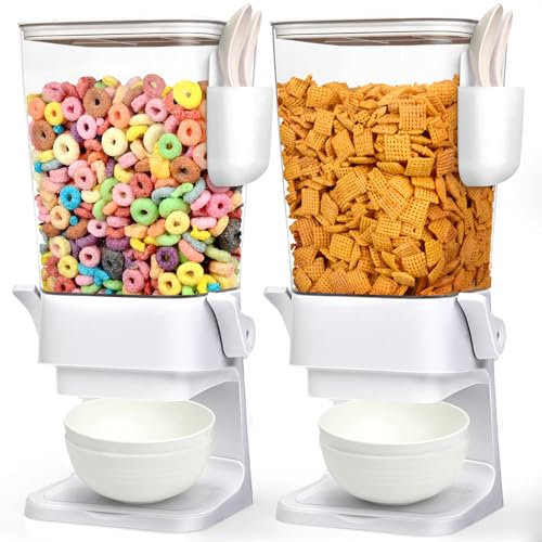 Cereal Dispenser Countertop with 4 Pack Bowls and Spoons 5.5 Qt Large Cereal Storage Container Holder for Pantry Dry Food Nut Dispenser Snack Candy Organizer Kitchen Organization for Oatmeal Granola