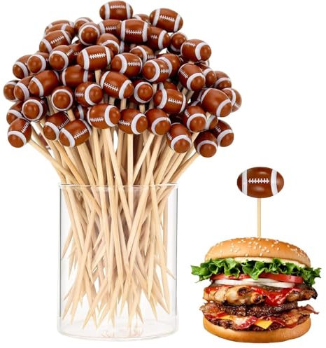 Sghtil Picos de comida para entrantes, palillos de dientes de fútbol para entrantes, béisbol, fútbol, cupcakes, 100 unidades de brochetas decorativas para sándwich, decoraciones de fiesta de