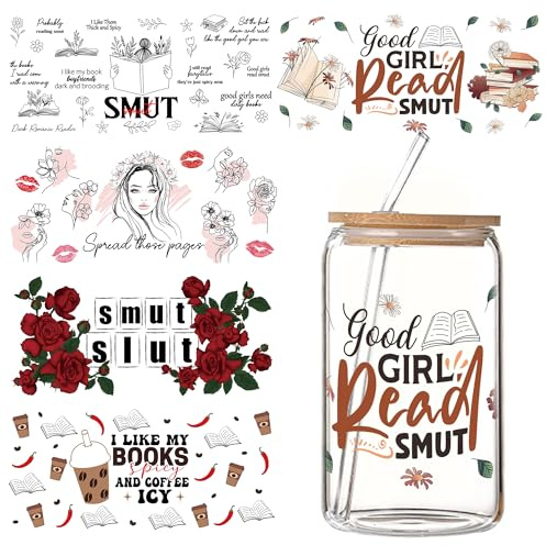 Glass Cup Transfer Stickers Gift - 5 Pcs Cups Wrap UV DTF Crafts Vinyl Sticker Beautiful Waterproof Sticker for Girls Boys Childs DIY Mugs Cake Ice Cream Scrapbooking Furniture Laptop