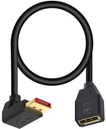 Maxhood 16K Displayport 2.1 Cable 0.5m, 90 Degree Down Angle Displayport Extension Cable, 54Gbps DP Support for 16K@30Hz, 8K@120Hz, 4K@240Hz 165Hz, HDR, HDCP,Gaming Monitor, TV, Graphics