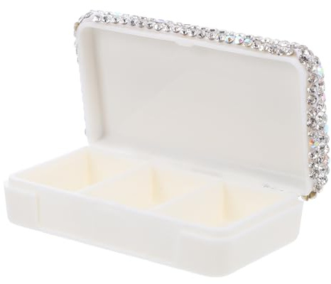 ERINGOGO Organizzatore di Pillole Compatto Strass Scintillanti, Portapillole Plastica a 3 Scomparti, Custodia da Viaggio Tascabile per Medicinali Quotidiani e Camping