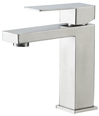 VOTON Brushed Nickel Bathroom Faucets Single Handle Modern Vanity Sink Faucet 1 Hole or 3 Hole with Deck Plate and Water Supply Hoses, Stainless Steel Bathroom Faucet Lead-Free