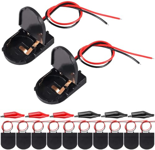 MKBKLLJY 12St. CR2032 1 X 3V Batteriehalter Batterieaufbewahrungsboxen Abdeckung Schwarzer Knopfbatteriehalter Knopfzellenbatteriehalter mit Schalter Drähte EIN/Aus Schalter und Krokodilklemmen