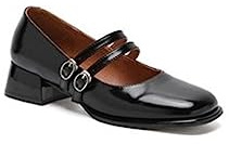 ERICAT Mary Jane Zapatos Mujer Viento Colegio Retro Moda Cabeza Redonda una Palabra con un Tacón Grueso Tacón Medio Alto