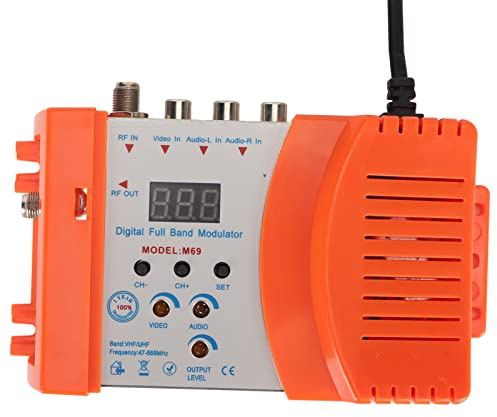 Digitaler HF-Modulator, M69CP Audio-Video-HDMI-AV-zu-HF-Konverter, Unterstützt PAL-NTSC-Format, VHF-UHF-TV-Link-Modulator für Set-Top-Boxen (EU-Stecker)