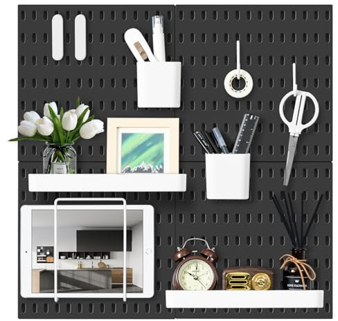 VUSIGN Kit organizador de pared combinado de tablero perforado, 4 piezas de tableros perforados y 17 accesorios modulares para colgar, kit de panel de clavijas de montaje en pared para dormitorio,