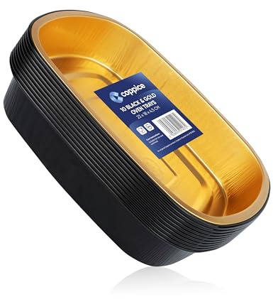 Coppice Strong Gold & Black Aluminium Foil Trays for Baking, BBQ, Roasting & Serving | Freezer, Microwave & Oven Safe | 10 Pack (Small)