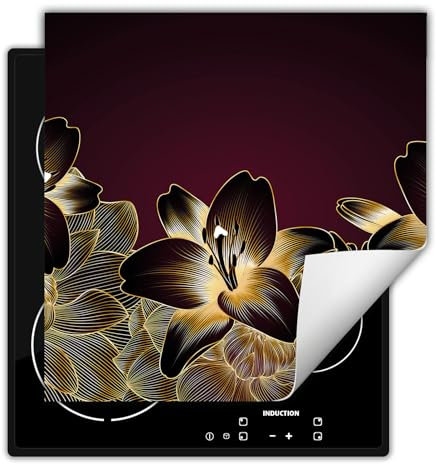 DarHaus Herdabdeckplatte 50x52 cm Einteilig Küchen Zubehör Kochfeld Abdeckung Ceranfeld Herdplattenabdeckung Induktionskochfeld Aufrollbare Matte, Orchidee - Blumen