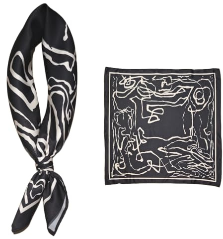 GIMIRO Pañuelo Cuadrado Bufanda para hombres 53 x 53cm Imitación de seda Flores retro Punto de onda Rayas (1# Black)