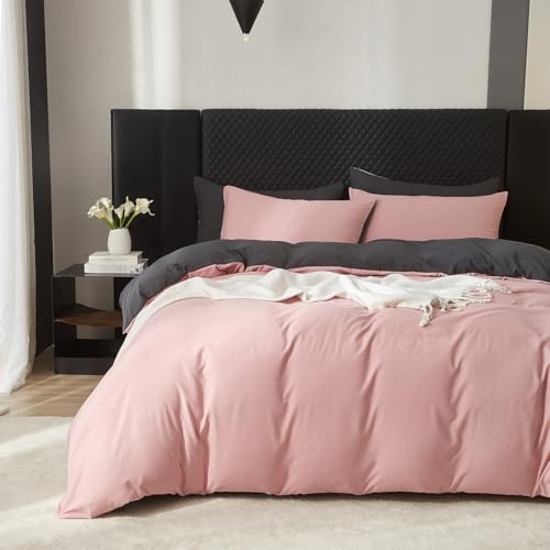 Boqingzhu Wende Bettwäsche 200x200 cm Baumwolle 3-Teilig, ÖKO-TEX, Rosa | 100% Baumwolle, Uni Altrosa Grau, Aesthetic, Reißverschluss, 1x Bettbezug 200x200 cm & 2x Kissenbezug 80x80 cm