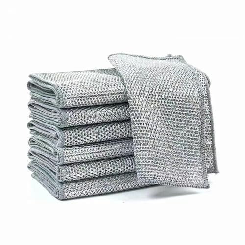 MEKPAM 20 Piezas De Paños De Cocina De Alambre Plateado De 20X20 Cm, Paños De Limpieza, Estropajos De Malla De Doble Cara De Alambre Metálico