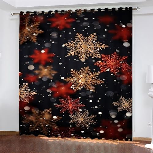 YZQGLHP Gardinen Schneeflocke Vorhänge Neujahr Verdunklungsvorhänge Schiebe Schallschutz Vorhang mit Ösen für Schlafzimmer Wohnzimmer H245 x B140 cm 2 teiliges Set