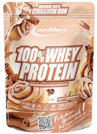IronMaxx 100% Whey Protein Pulver 500g - Cinnamon Bun | Cremiger Eiweißshake mit BCAAs & EAAs | High Protein, Low Carb & zuckerarm | Ideal für Muskelaufbau & Fitness