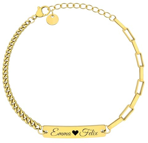 Lumari Gold Damen-Armband mit Gravur – Personalisiertes Edelstahl Armband, Verstellbar 16-19cm, Hypoallergen – Elegantes Geschenk für Frauen, Gold & Silber