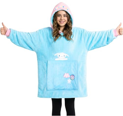 Hello Kitty Sanrio filt huvtröja flickor tonåringar Kawaii överdimensionerad fleece bärbar filt bifogad plysch myskläder, anime-gåvor