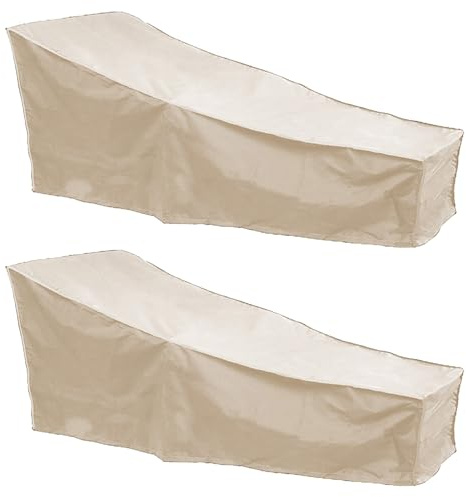 Hapivida Housses de Protection pour Chaise Longue de Jardin, Housse de Chaise Longue d'Extérieur pour Meubles de Patio, Imperméables, Coupe-Vent, indéchirables, 208x76x41cm (Beige*2)