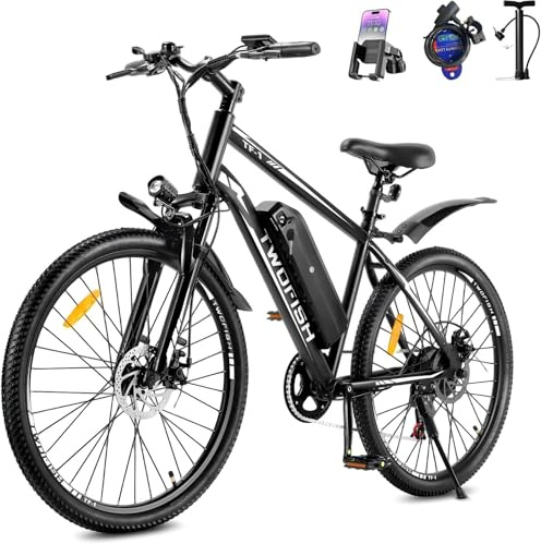 TWOFISH Electric Bike, 26 Electric Mountain Bike for Adults with 36V 15Ah Battery Max Range 100 KM 25KM/H 3 Riding Mode 7 Speed E Bike with Disc Brakes LED Display, TF-1 (Black-White)