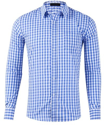 Camicia da uomo, a maniche lunghe, a quadretti, colore blu, rosso, in cotone, con bottoni, classica, traspirante, a quadri, Azzurro, M