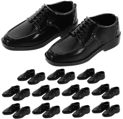 VICASKY 12 Paare Miniatur Herrenschuhe Puppenschuhe für Puppen Stilvolle Langlebige Schuhe Universelle Passform für DIY Puppenhaus Dekoration und Micro Landschaft Schwarz