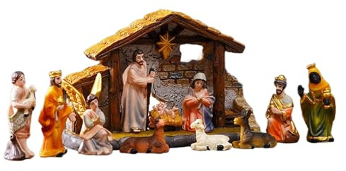 Generisk krubbfigurer jul 3,5 cm hög – Jesus krubbsats, harts juldekoration för inomhusbord kyrka familj