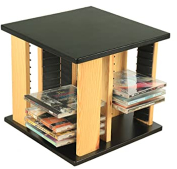 Scaffale porta CD, in legno, girevole, 28 x 28 x 27 cm, ideale per organizzare CD e DVD, design robusto per uso domestico o in ufficio