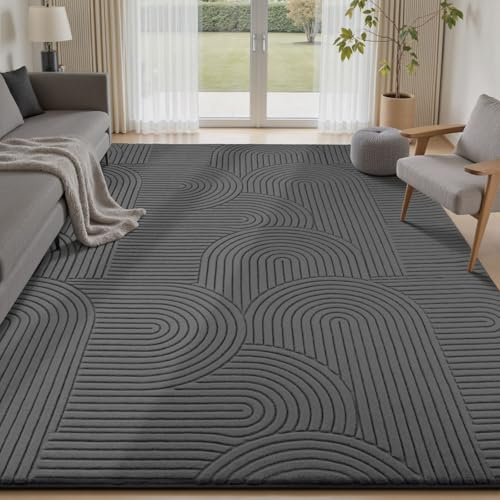 Sour Lemon Teppich Wohnzimmer 200x300 cm, Anthrazit Kurzflor Teppiche Weich | 3D Geometrisch, Waschbare Teppiche Flauschig, Rutschfest, Modern, Extra Großer für Schlafzimmer Kinderzimmer Jugendzimmer