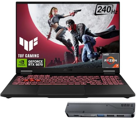 ASUS TUF A18 RTX 5070 Gaming Laptop, 18 WQXGA 240Hz Display, AMD Ryzen 7 260, 64GB RAM, 2TB SSD, RGB Backlit KB, Bundle with Thunderobot 7-in-1 USB-C Hub, Holiday Edition, Grey, Win 11 Pro
