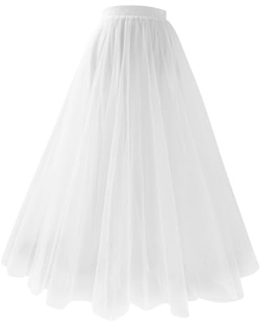 Tüllrock Damen Lang Tüll Rock 50er Karneval Kostüm Damen Knielange Petticoat Elastische Hohe Taille A-Linie Mesh Swing Unterrock Rockabilly Ballkleid Festival Outfit