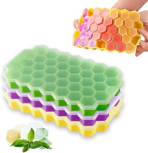Silicone Ice Cube Trays with Lid BPA Free 3-Pack Soft Silicone Ice Cube Moulds, Ice Cube Maker for Chilled Drinks, Whiskey, Cocktails, Ice Cube Tray Easy Release