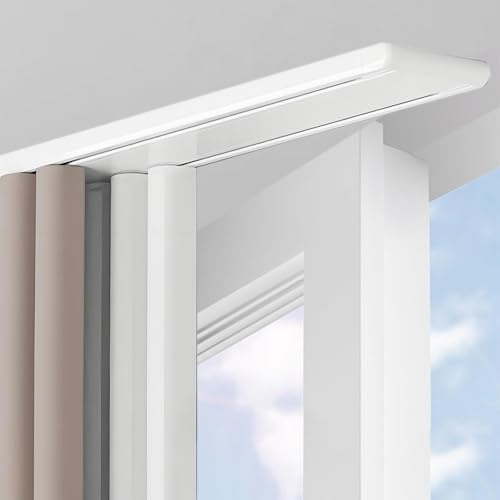Binario per tenda doppio in alluminio resistente, asta silenziosa a 2 vie per montaggio a soffitto per casa/divisorio (bianco, 1,3 m) – ideale per un funzionamento fluido e una decorazione elegante
