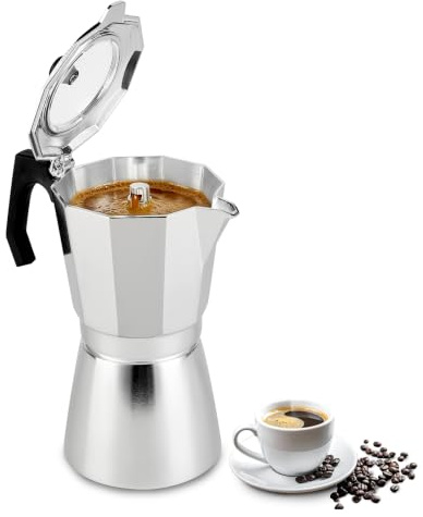 Cafetiere Italienne en Aluminium, 14 Tasses Cafetière Moka Pot, 700 ml | Couvercle Transparent, Bec Verseur Anti-Goutte, Poignée Résistante à la Chaleur, Cafetières pour la Maison et le Camping