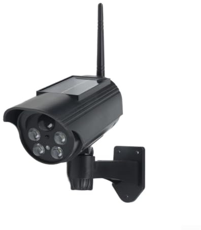 Telecamera di sicurezza fittizia solare per esterni, con sensore di movimento rotazione a 360 gradi e luce rossa lampeggiante per scoraggiare gli intrusi in iarde nere