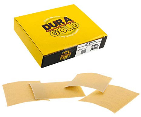 Dura-Gold Premium 1/4 Sheet Gold Sandpaper Sheets, 220 Grit (Box of 25) - 4.5 x 5.5 Size Hook & Loop Backing, Wood Furniture Woodworking, Auto Paint - for Palm Sanders, Clip-On, Hand Sanding Blocks