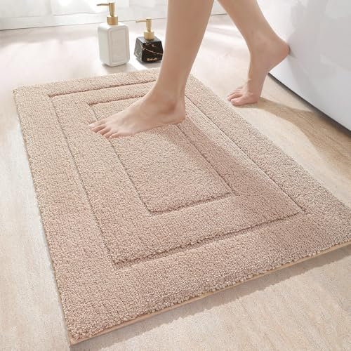 DEXI Tapis Salle de Bain Antidérapant 50 x 80 cm, Moelleux en Microfibre, Absorbant l'eau, Lavable en Machine, Extra Epais, pour Douche, Baignoire, Beige