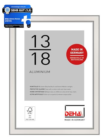 DEHA Design cadre photo, 13 x 18 cm, aluminium, Argent brillant, cadre photopour poserau format paysage et portrait, verre synthétique, Boston